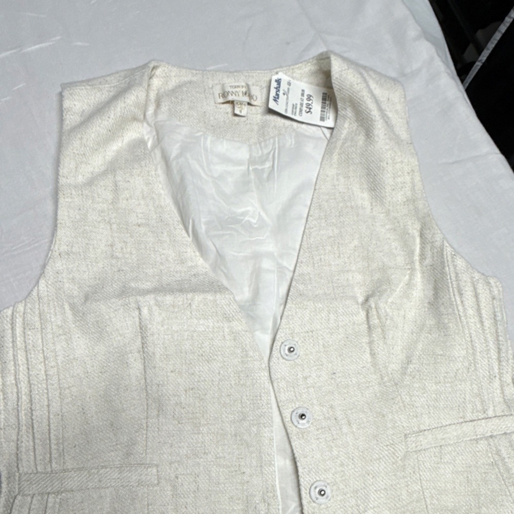 Ronny Kobo Ivory Button Vest Lined Sleeveless Short Women's Size M